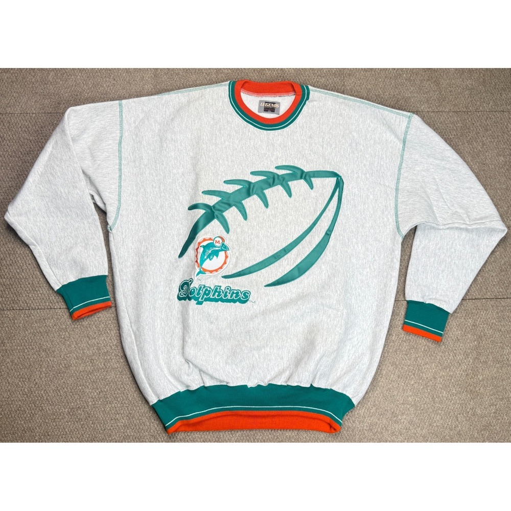 Legends Vtg Rare NFL Large Logo‎ Embroidered Miami Dolphins Sweatshirt Size XXL